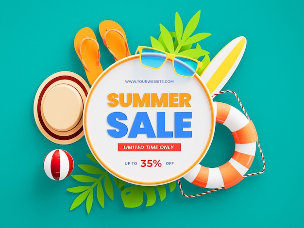 PSD grátis venda de verão com até 35% de desconto no modelo de design de banner