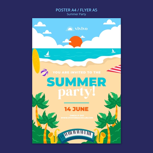 Verão modelo de cartaz do partido