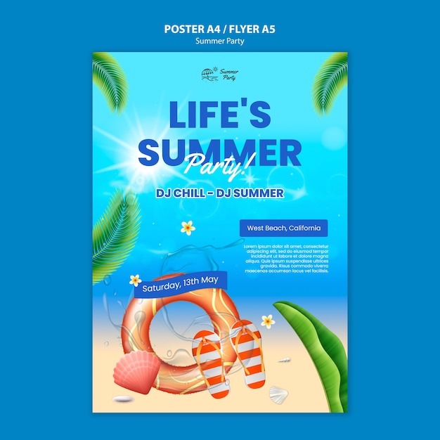 Verão modelo de cartaz do partido