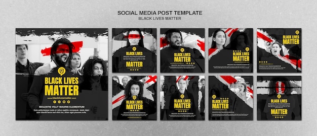 Vidas negras minimalistas importam posts de mídia social com foto