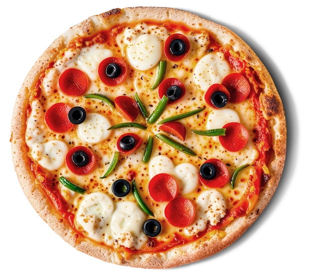 Vista de cima de uma deliciosa pizza