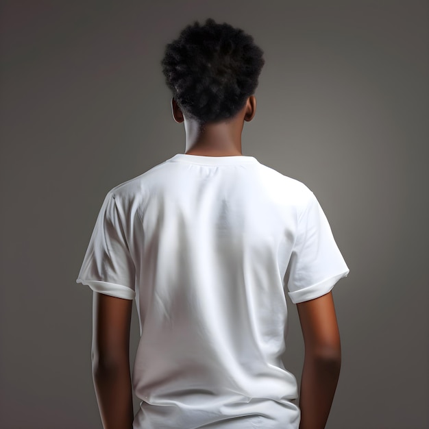 Vista de trás de um jovem afro-americano de camiseta branca