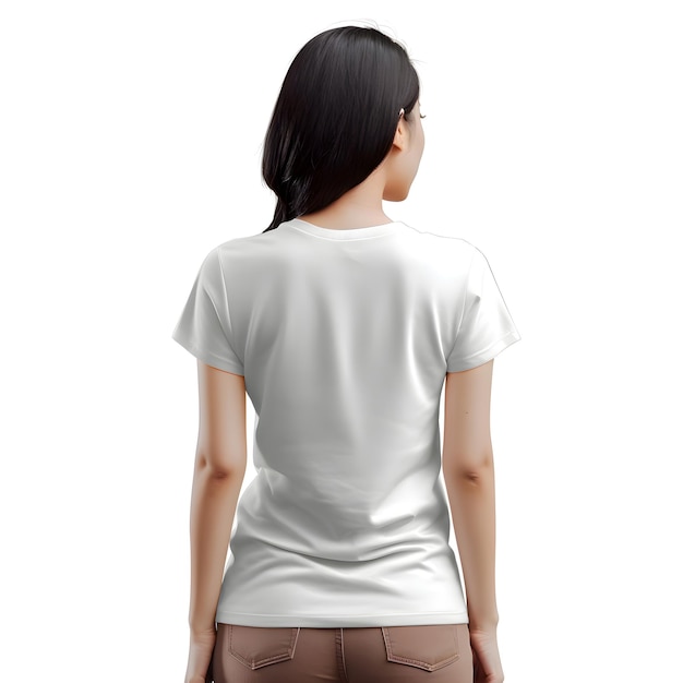 PSD grátis vista de trás de uma jovem mulher em camisa branca em branco isolada em fundo branco