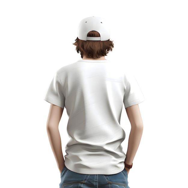 PSD grátis vista de trás do homem em camisa branca e boné de beisebol isolado em branco
