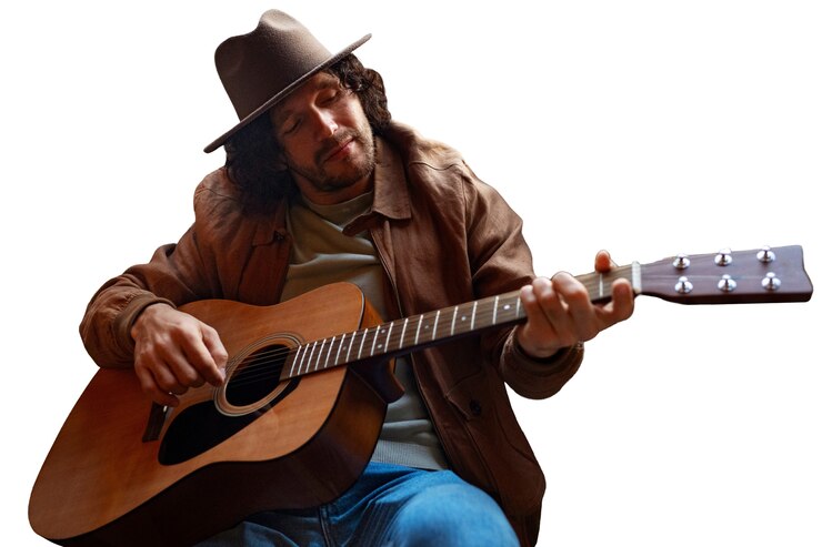 PSD grátis vista de um músico com guitarra