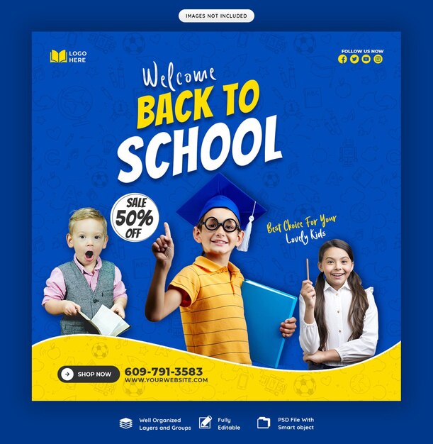 Voltar para o modelo de banner de postagem de mídia social escolar