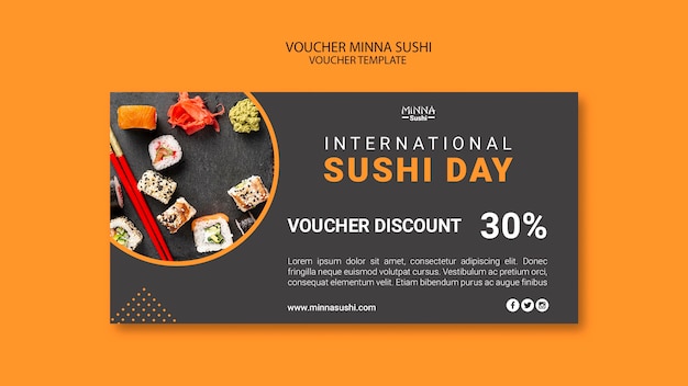 PSD grátis voucher com desconto para o dia internacional do sushi