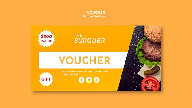 Voucher de hambúrguer delicioso fast-food