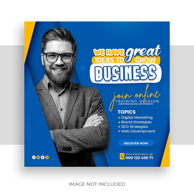 PSD grátis webinar de marketing digital ao vivo e modelo de postagem de mídia social corporativa