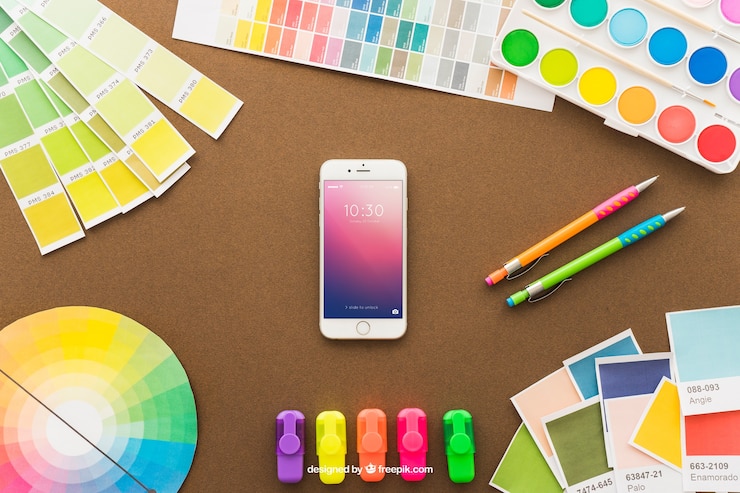 Miễn phí PSD art concept with smartphone