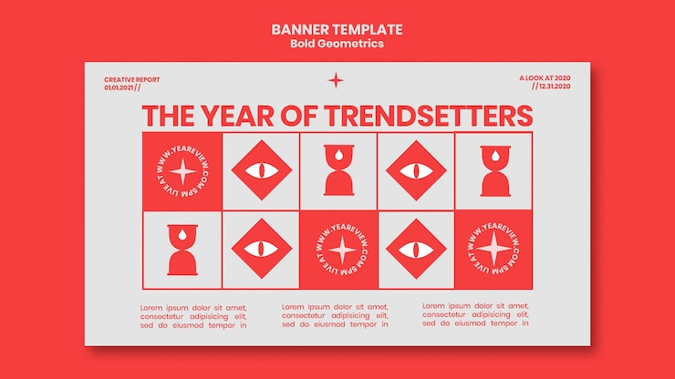 Miễn phí PSD banner template for new year review and trends