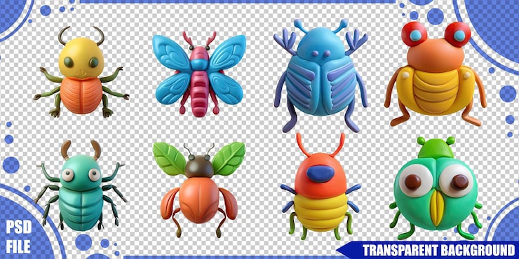 Miễn phí PSD colorful cartoon insects and bugs collection
