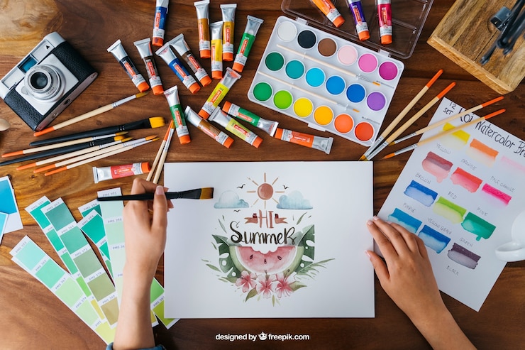 Miễn phí PSD creative art and paint mockup