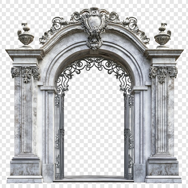 elegant marble archway with ornate iron gates a grand entrance