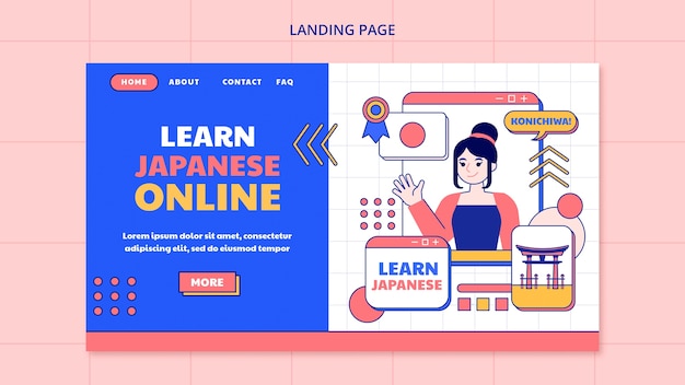 flat design language learning landing page