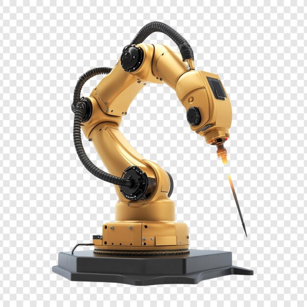 Golden robotic arm precisely welding with glowing intensity futuristic technology