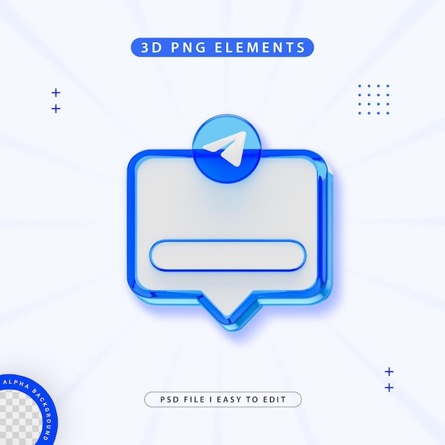 Kết xuất 3D Biểu tượng thành phần banner Tham gia với chúng tôi trên Telegram bị cô lập