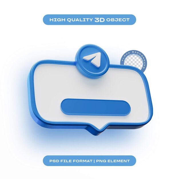 Kết xuất 3D Biểu tượng thành phần banner Tham gia với chúng tôi trên Telegram bị cô lập