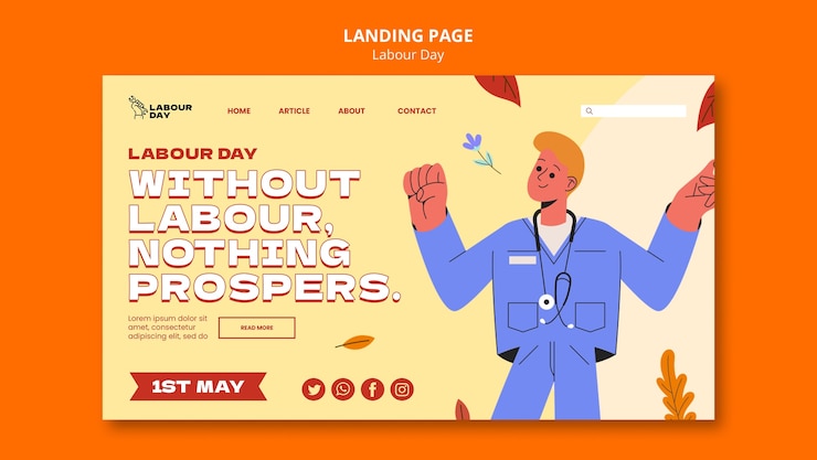 Miễn phí PSD labour day celebration landing page template