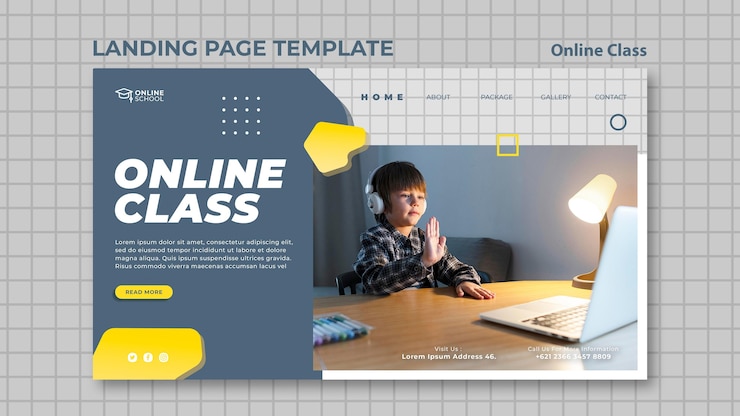 Miễn phí PSD landing page template for online classes with child