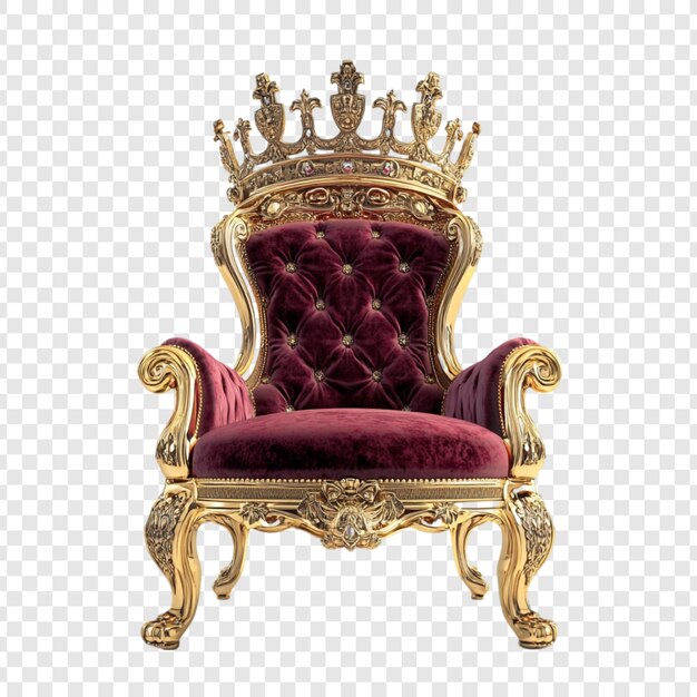majestic golden throne with crimson velvet upholstery and a sparkling crown