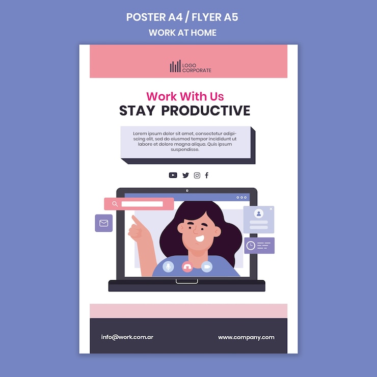 Miễn phí PSD poster template for working from home