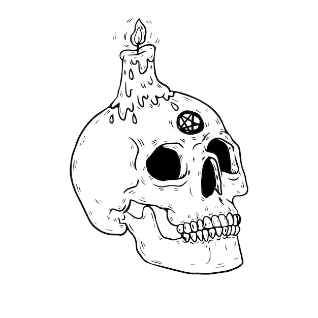 realistic hand drawn halloween illustration with skull and candle