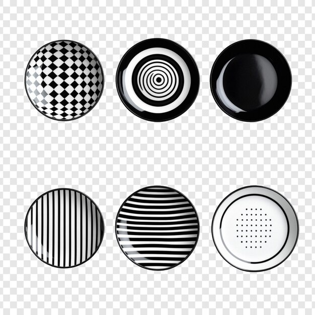 six stylish black and white ceramic plates with unique designs