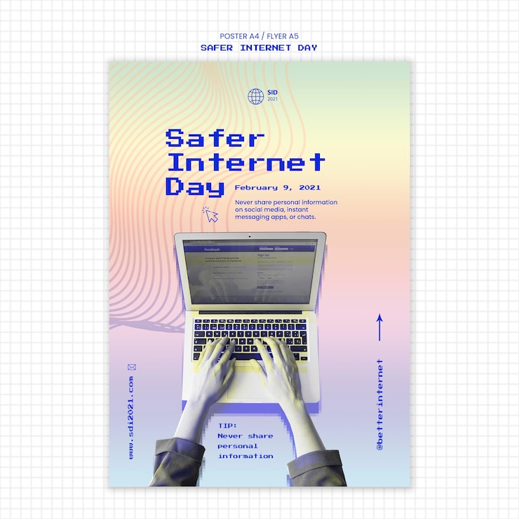 Miễn phí PSD vertical flyer template for internet safer day awareness