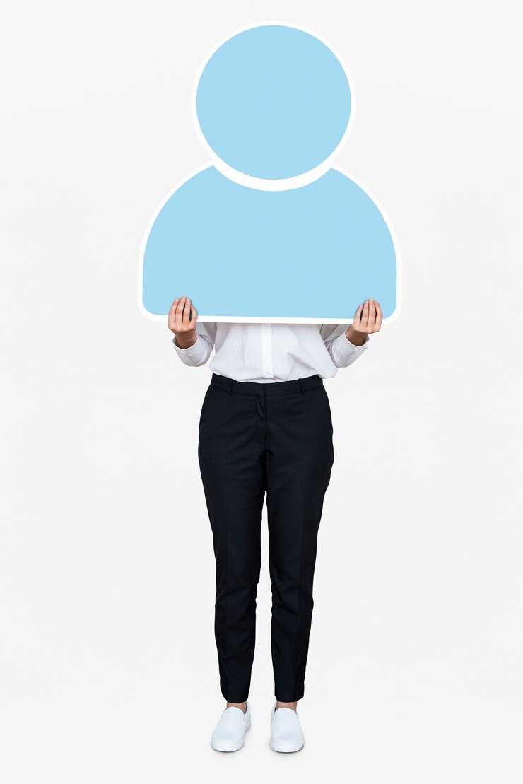 Miễn phí PSD woman holding a blue user icon