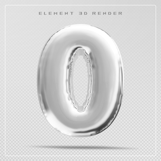 0 número burbuja de plata 3d render