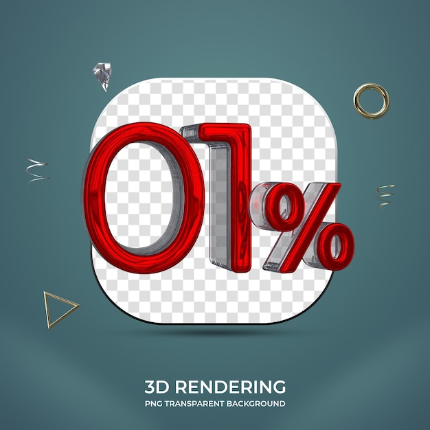 PSD 01 pour cent 3d nombre fond transparent