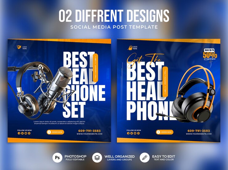 02 Diferentes carteles conjunto de auriculares PSD venta de productos instagram publicación en las redes sociales