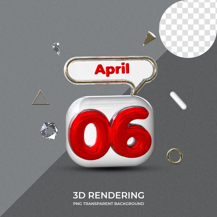PSD 06 de abril plantilla de póster representación 3d