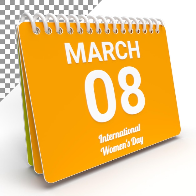 08. März 3d, Internationaler Frauentag Kalender 3D-Rendering, Internationaler Frauentag 3D-Illustration