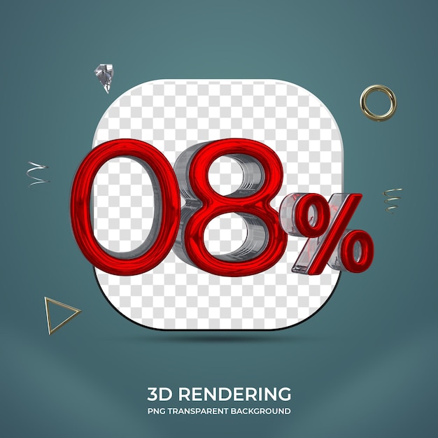 PSD 08 pour cent numéro 3d fond transparent