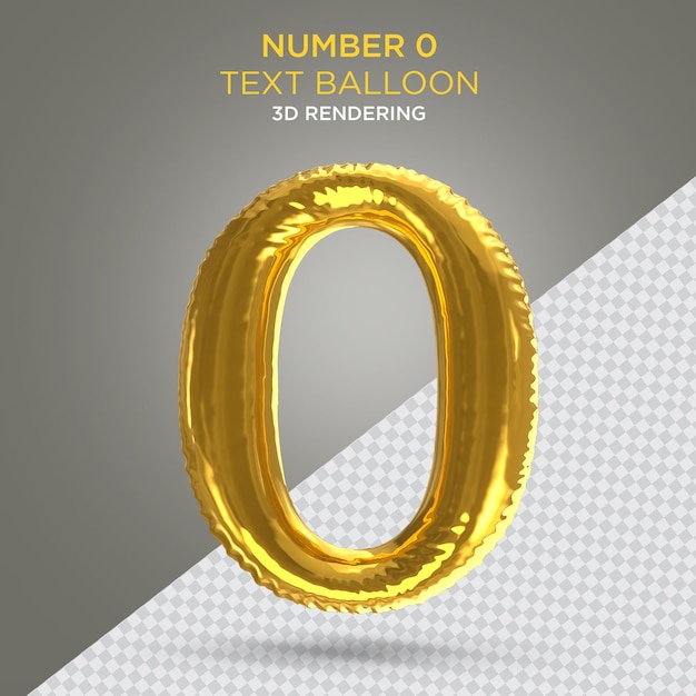 0number zero balloon Gold 3d render concept de ballon réaliste