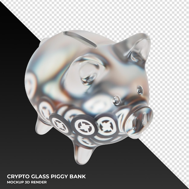 0x ZRX Sparschwein aus Glas mit Kryptomünzen 3D-Darstellung