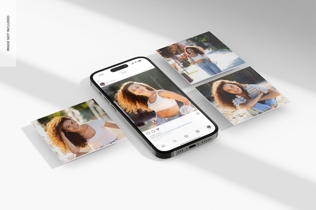 PSD 1: 1 instagram carousel post mockup, visão de alto ângulo