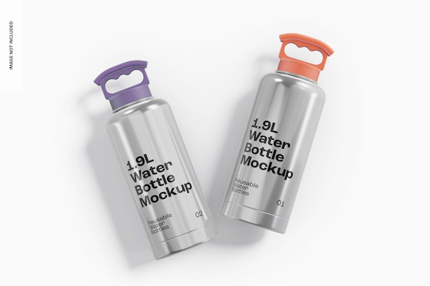1.9L Water Bottles Mockup, Top View