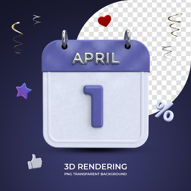 PSD 1 de abril calendário 3d renderização isolado fundo transparente