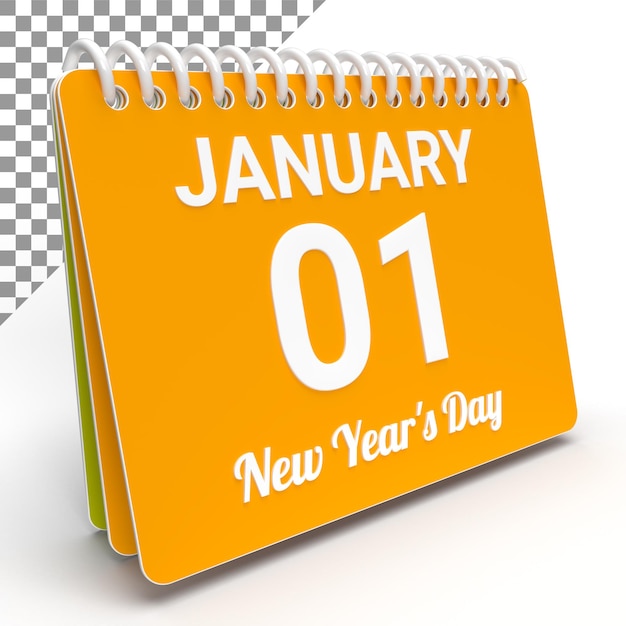 1 de enero calendario de día de año nuevo representación 3d, calendario de año nuevo 3d.