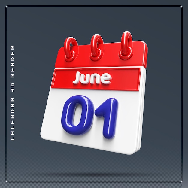 1. Juni Kalendersymbol 3D-Rendering