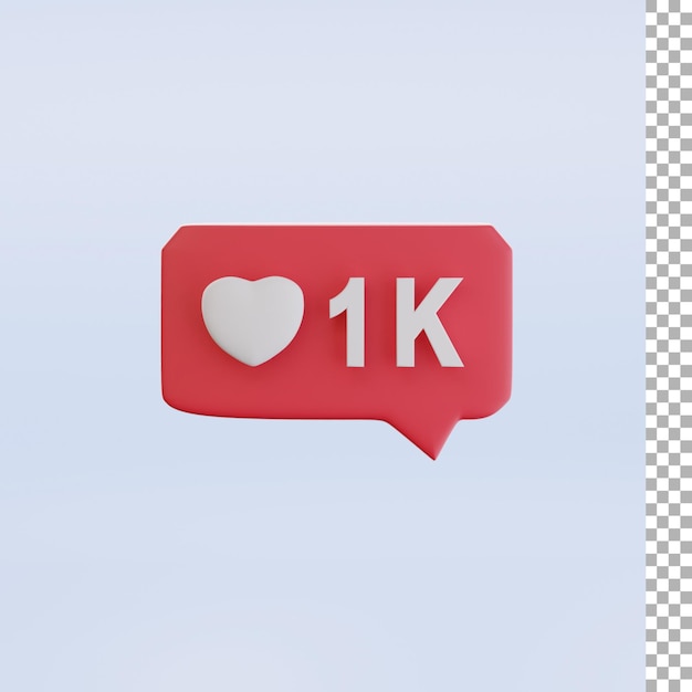 PSD 1 k love social media ilustración 3d