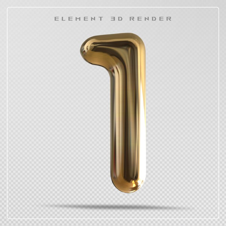 PSD 1 numero bolle d'oro rendering 3d