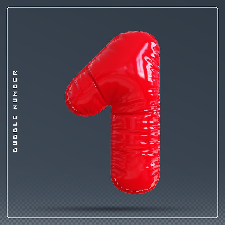 PSD 1 número burbuja roja renderizado en 3d