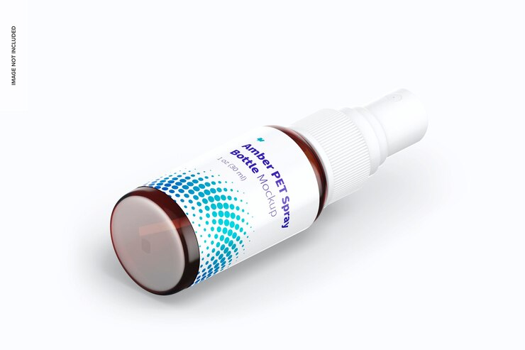 PSD 1 oz amber pet spray bottle psd mockup, isometric right view