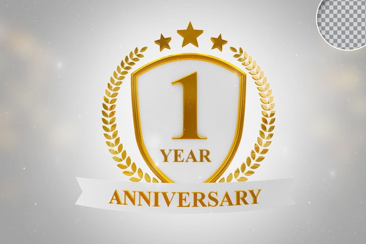 PSD 1 year anniversary template gold 3d rendering isolated