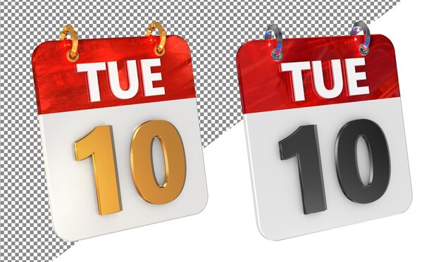10. 10. Dienstag Datum 3D-Icon Isolierter Gold-Verstärker Glänzender 3D-Rendering