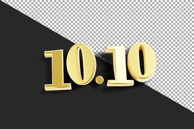 10 10 con representación 3d de color dorado aislada